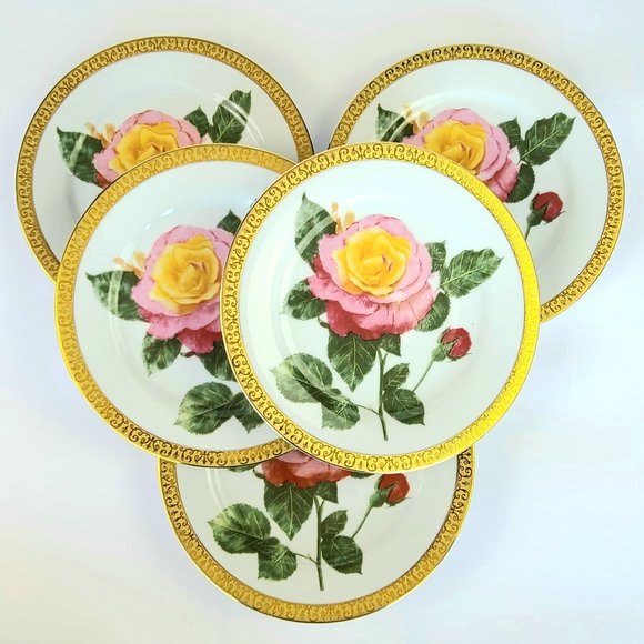 Vintage - Gold Buffet Royal Gallery - Pink Rose Pattern - Salad Plates - 6 - Picture 12 of 12